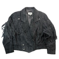 Vintage 80s-90s Yearbook Black Suede Fringe Concho Snap Front Western Jacket Womens L