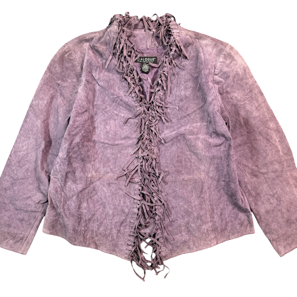 Dialogue Purple Suede Fringe Open Front Jacket Made in China Womens XL