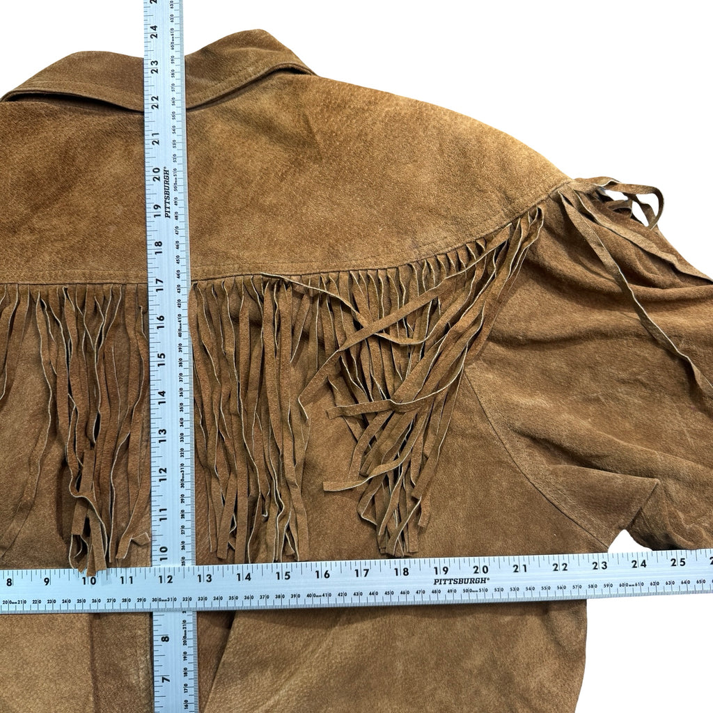Vintage 80s-90s G-III Leather Brown Suede Fringe Western Jacket Made in China Unisex XL