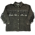 Vintage 90s Hunters Run Black Suede Fringe Beaded Button Front Shirt Jacket Made in China Womens 1X