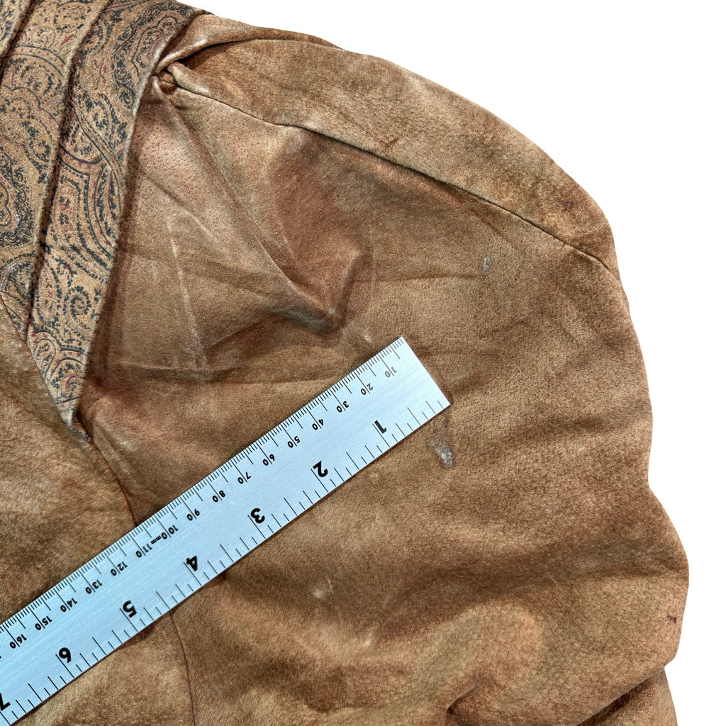 Vintage 80s-90s Global Identity G-III Tan Suede Paisley Embossed Western Bomber Jacket Made in Korea Unisex M