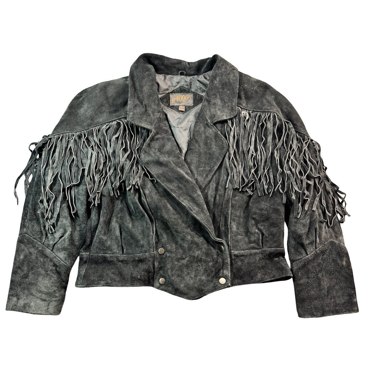 Vintage 90s g4000 Black Suede Fringe Cropped Western Jacket Womens L