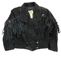 Vintage 80s-90s Best Leather Co Black Suede Fringe Concho Cropped Jacket Made in Korea Womens M