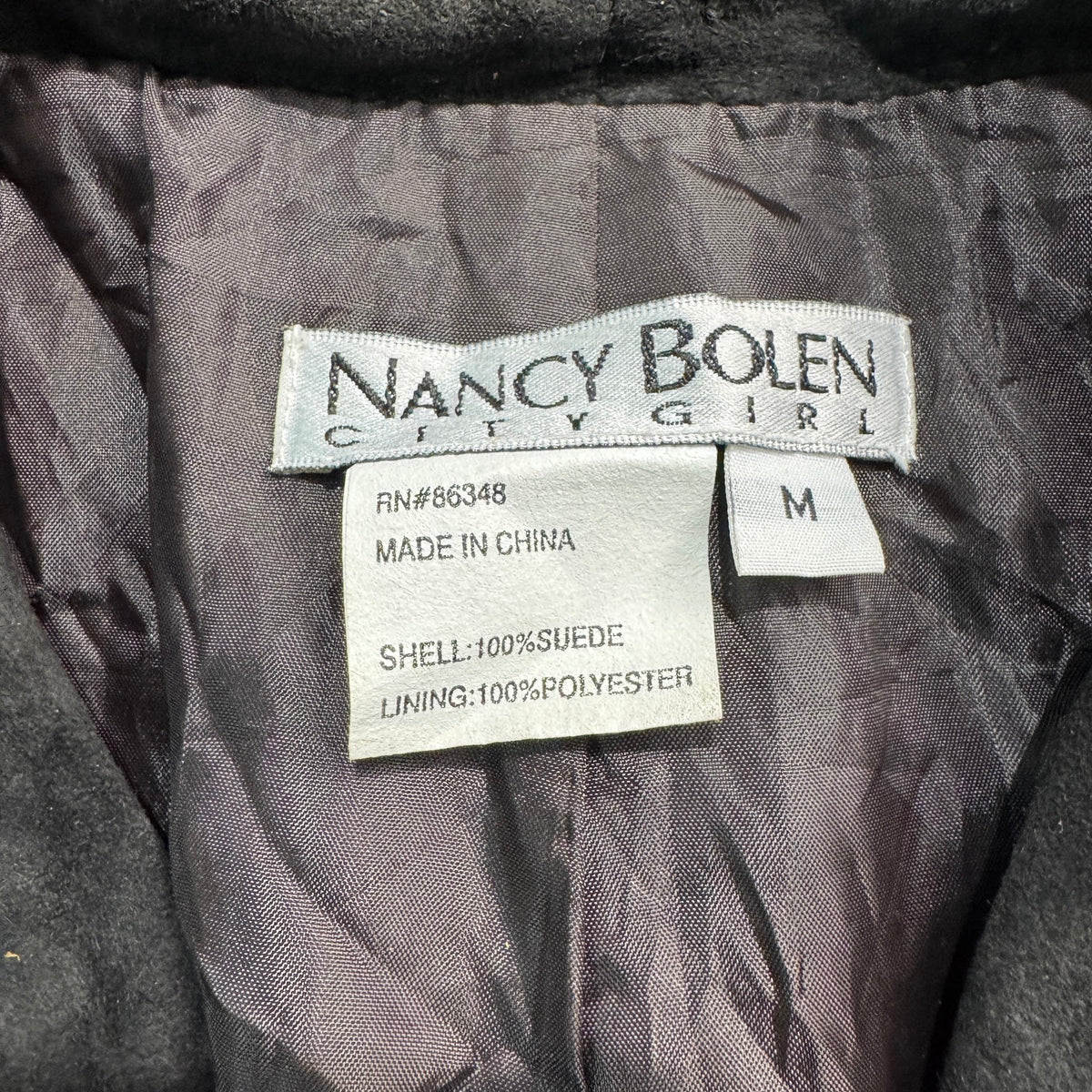 Vintage 90s Nancy Bolen City Girl Gray Suede Fringe Open Front Jacket Made in China Womens M