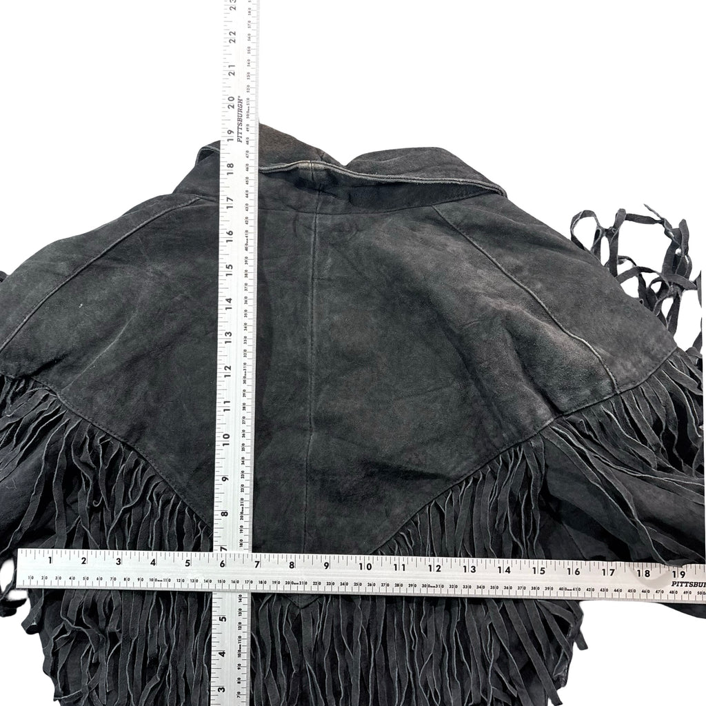 Vintage 80s-90s Cheyenne Outfitters Wyoming Black Suede Fringe Western Jacket