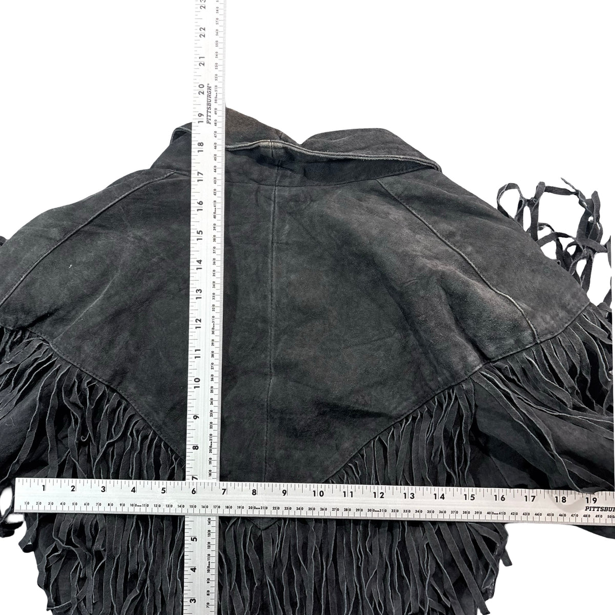 Vintage 80s-90s Cheyenne Outfitters Wyoming Black Suede Fringe Western Jacket