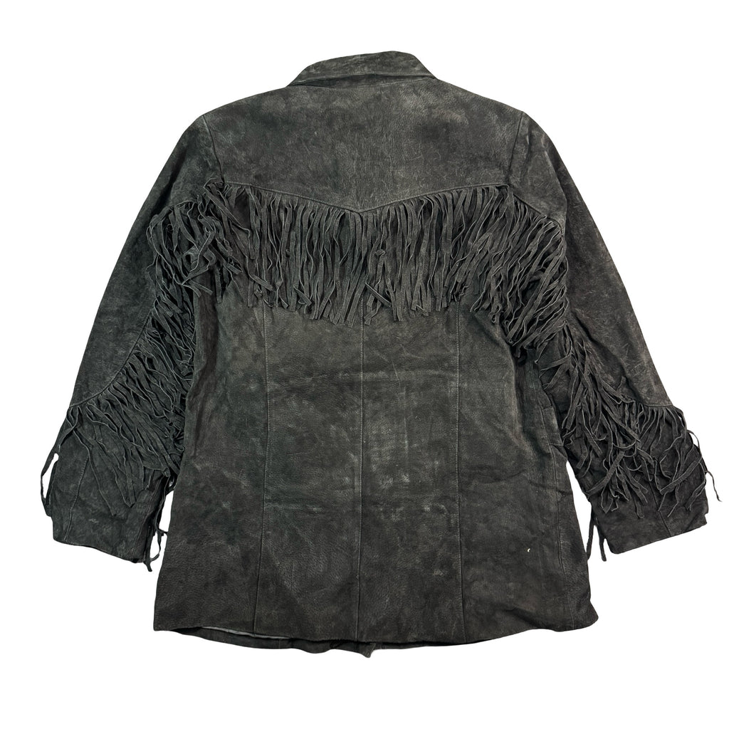 Vintage Roaman's Black Suede Fringe Western Blazer Jacket Womens Plus 14W