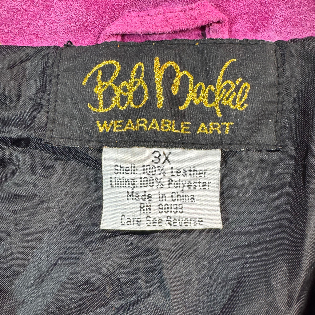Vintage 90s Bob Mackie Wearable Art Pink Black Suede Fringe Whipstitch Button Front Western Jacket Womens Plus 3X
