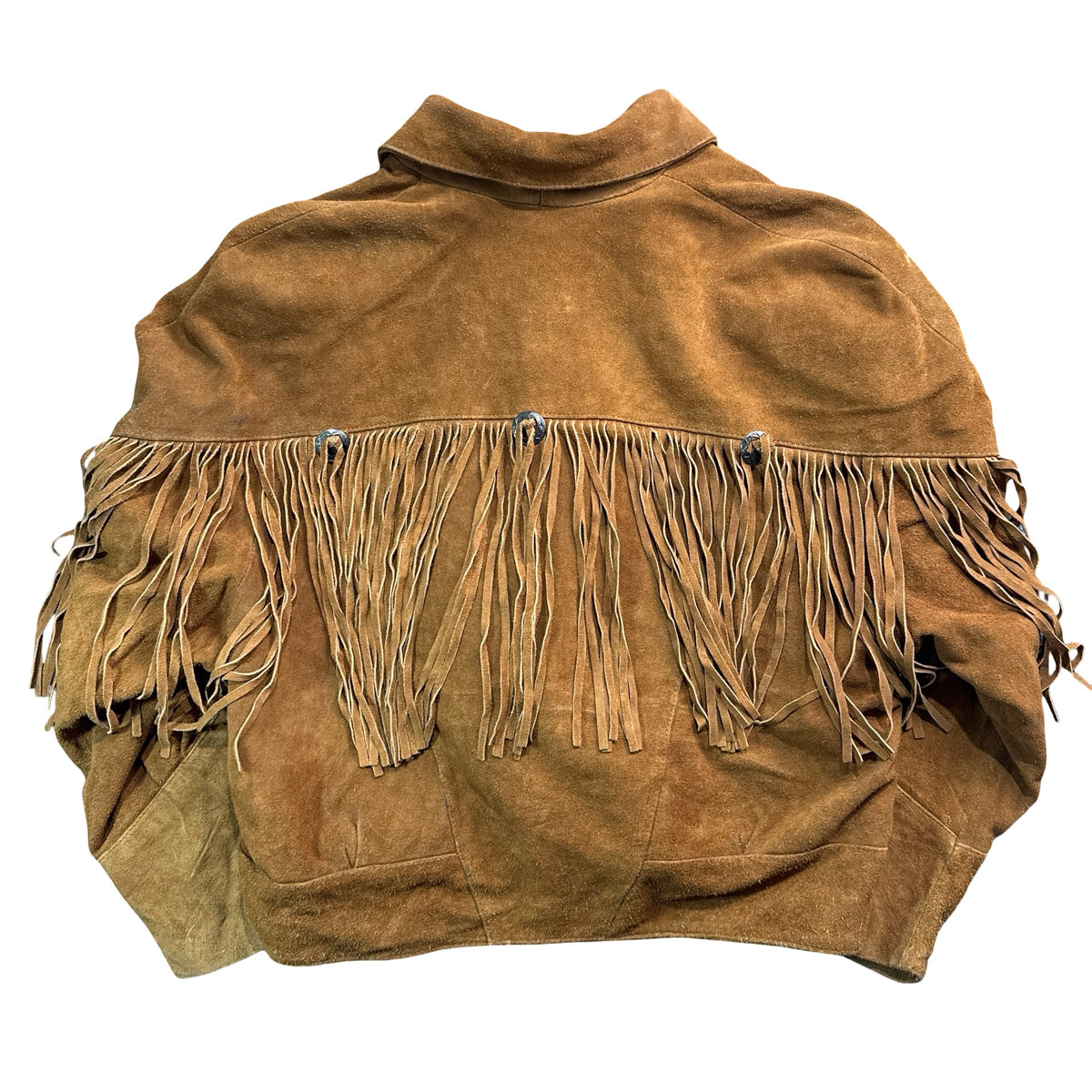 Vintage 80s-90s Rock Creek Tan Suede Fringe Snap Cropped Jacket Made in Korea Womens L