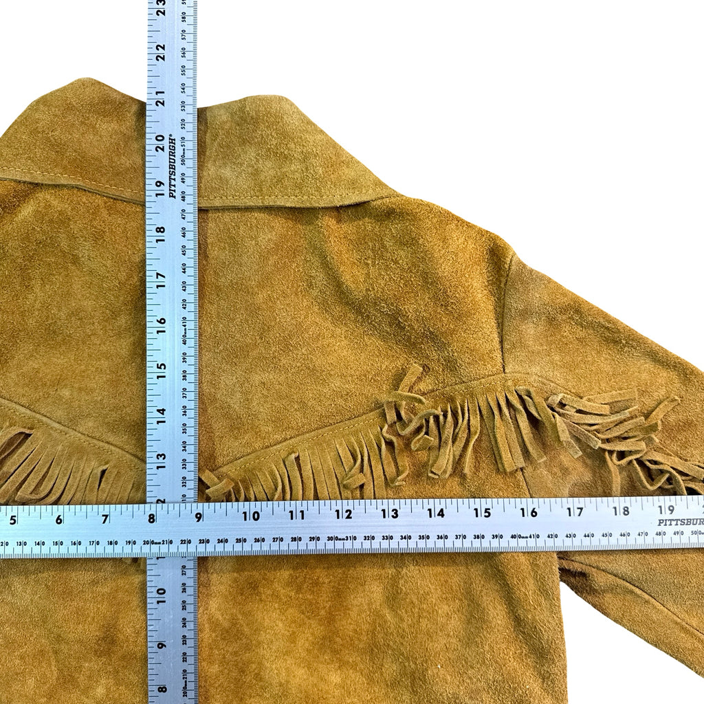 Vintage Tan Suede Fringe Snap Front Flap Pocket Western Jacket Unisex