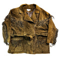 Vintage 90s Bagatelle Olive Brown Suede Fringe Belted Zip Front Jacket Made in China Womens