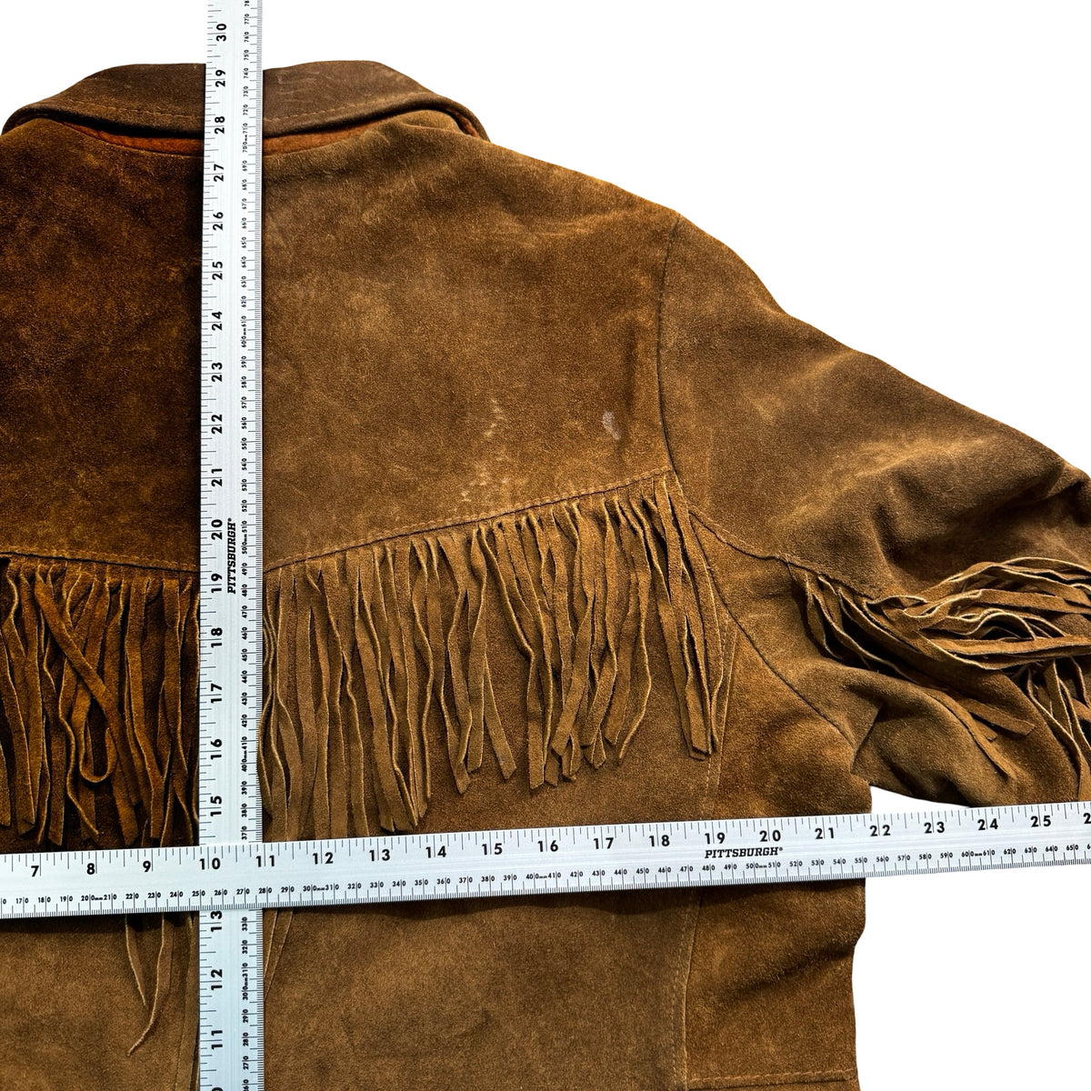 Vintage 70s-80s Pioneer Wear Rust Brown Suede Fringe Western Jacket Made in USA Unisex 42