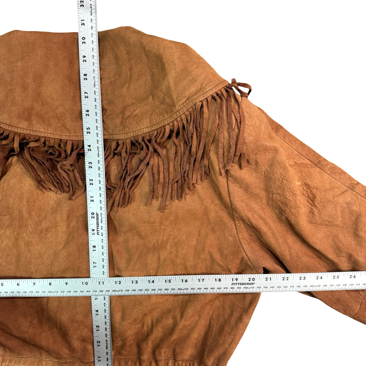Vintage 80s-90s LNR Tan Suede Fringe Belted Shawl Collar Western Jacket Womens S
