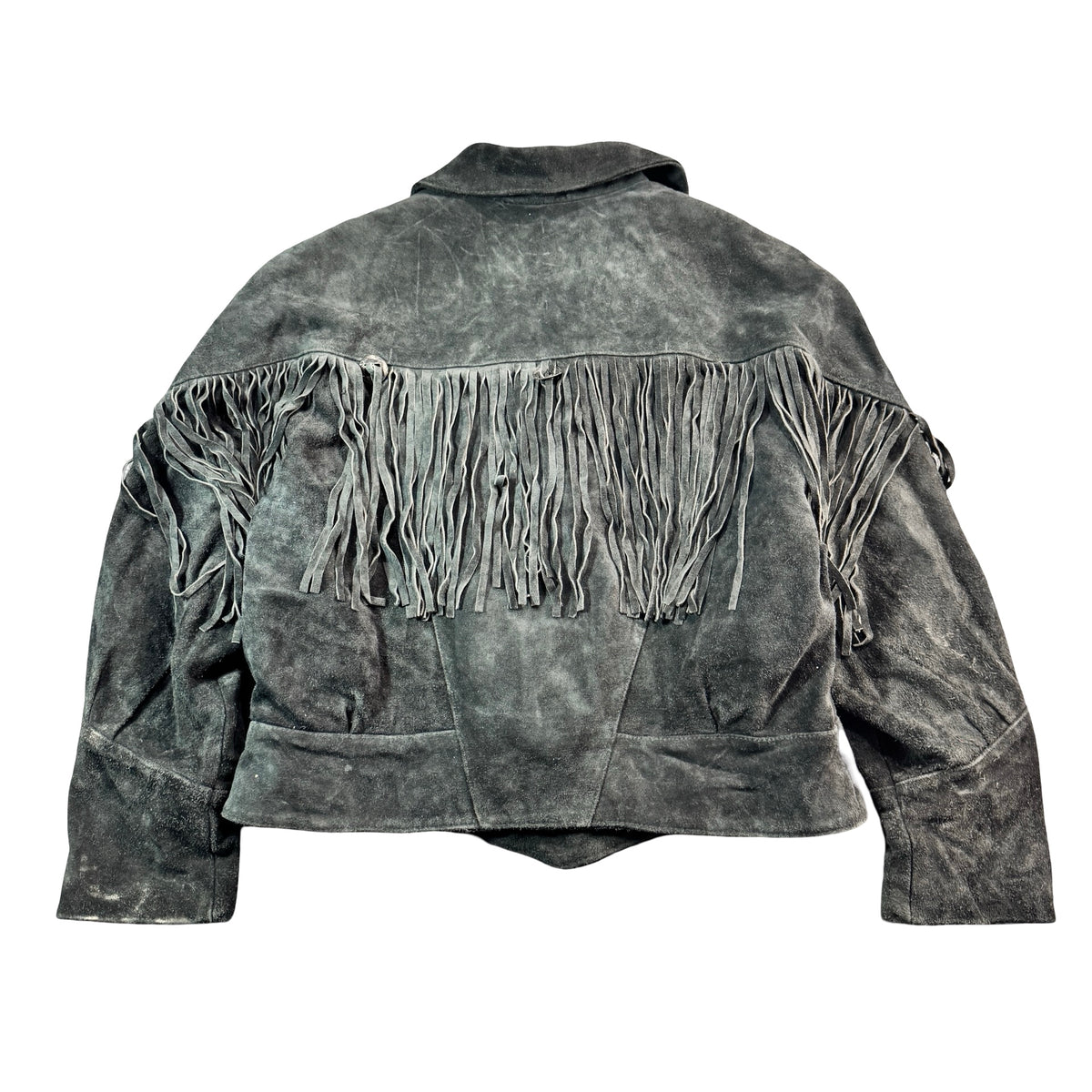 Vintage 90s g4000 Black Suede Fringe Cropped Western Jacket Womens L