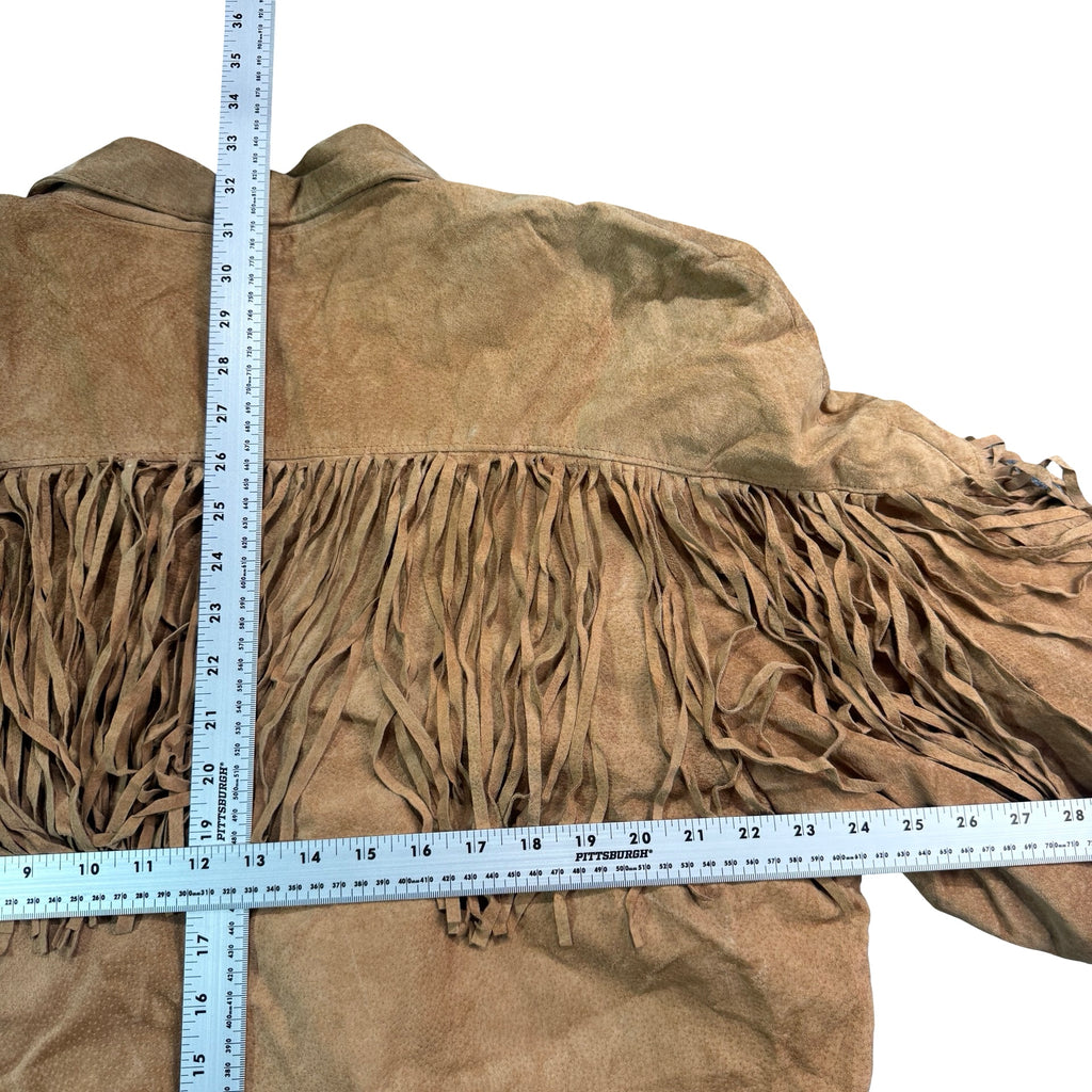 Vintage 80s-90s Phoenix Tan Suede Fringe Pocket Concho Western Jacket Made in USA Unisex L