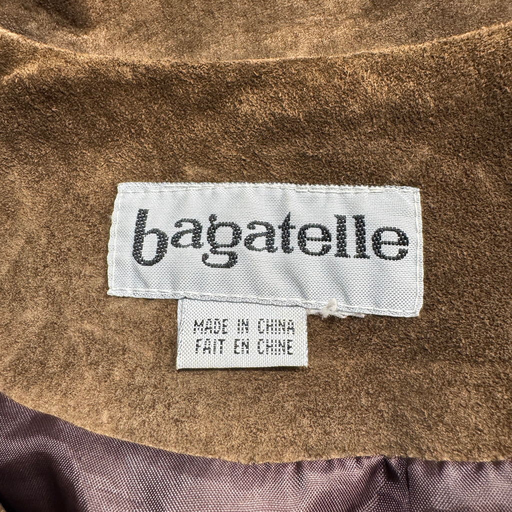 Vintage 90s Bagatelle Olive Brown Suede Fringe Belted Zip Front Jacket Made in China Womens