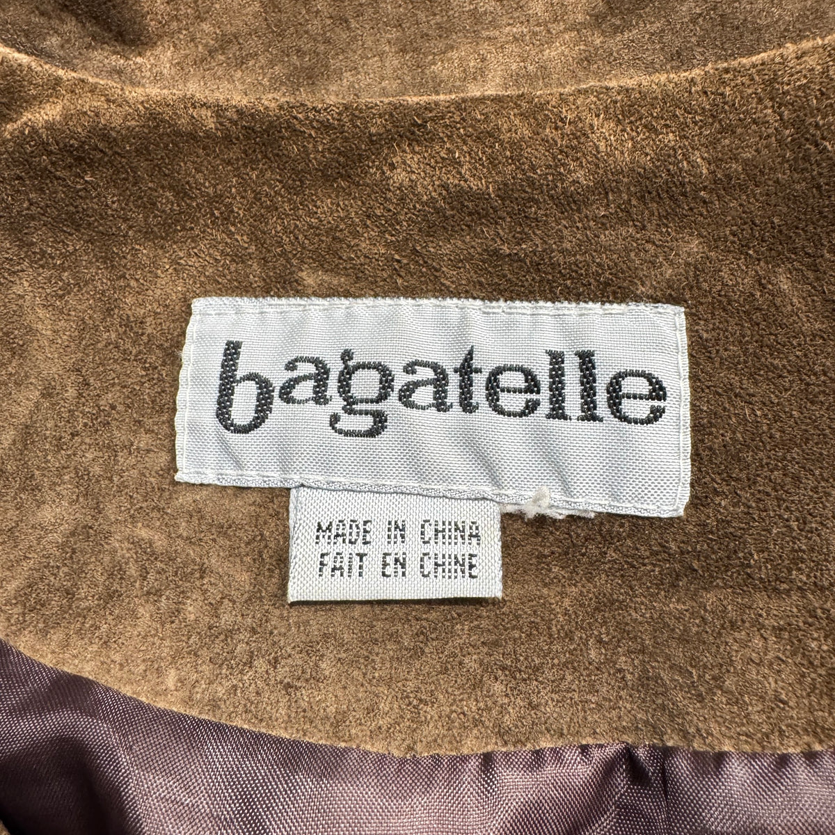 Vintage 90s Bagatelle Olive Brown Suede Fringe Belted Zip Front Jacket Made in China Womens