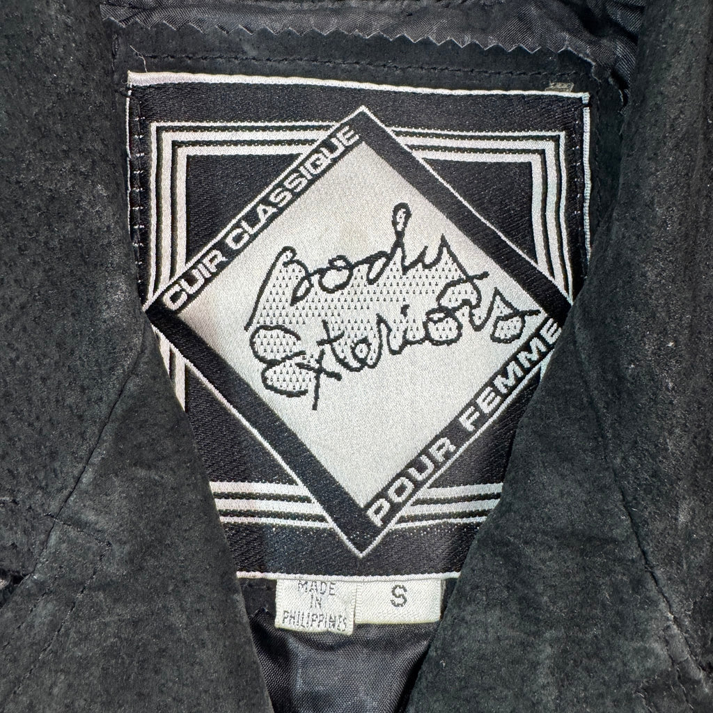 Vintage 80s-90s Body Exteriors Black Suede Fringe Concho Cropped Western Jacket Womens S
