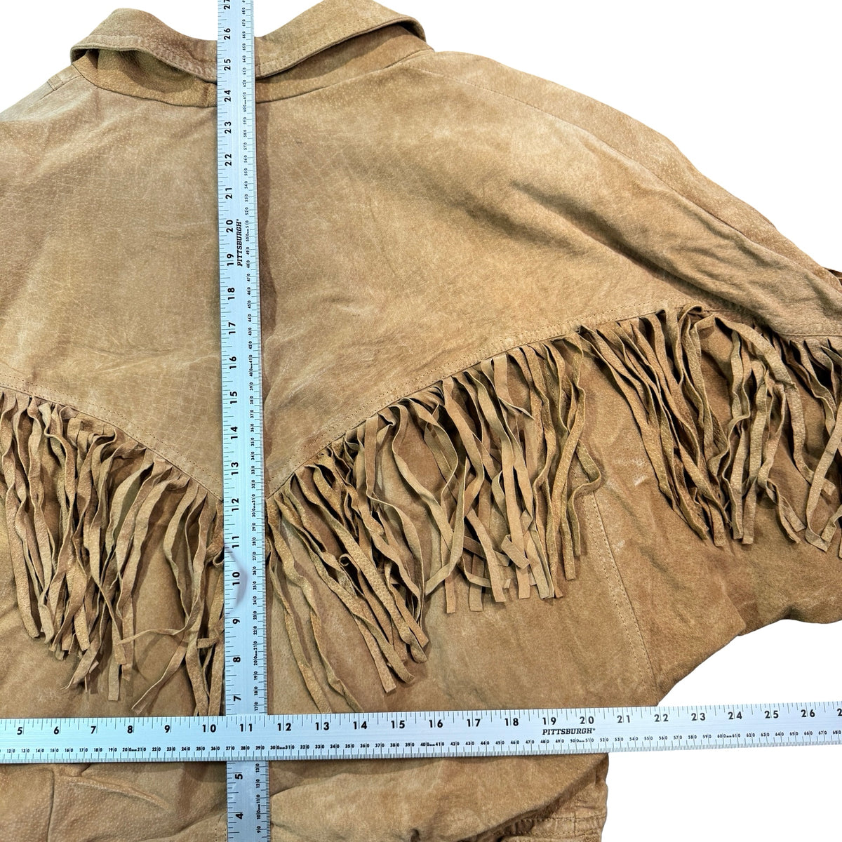 Vintage 80s-90s Learsi Tan Suede Fringe Cropped Western Jacket Made in China Womens M