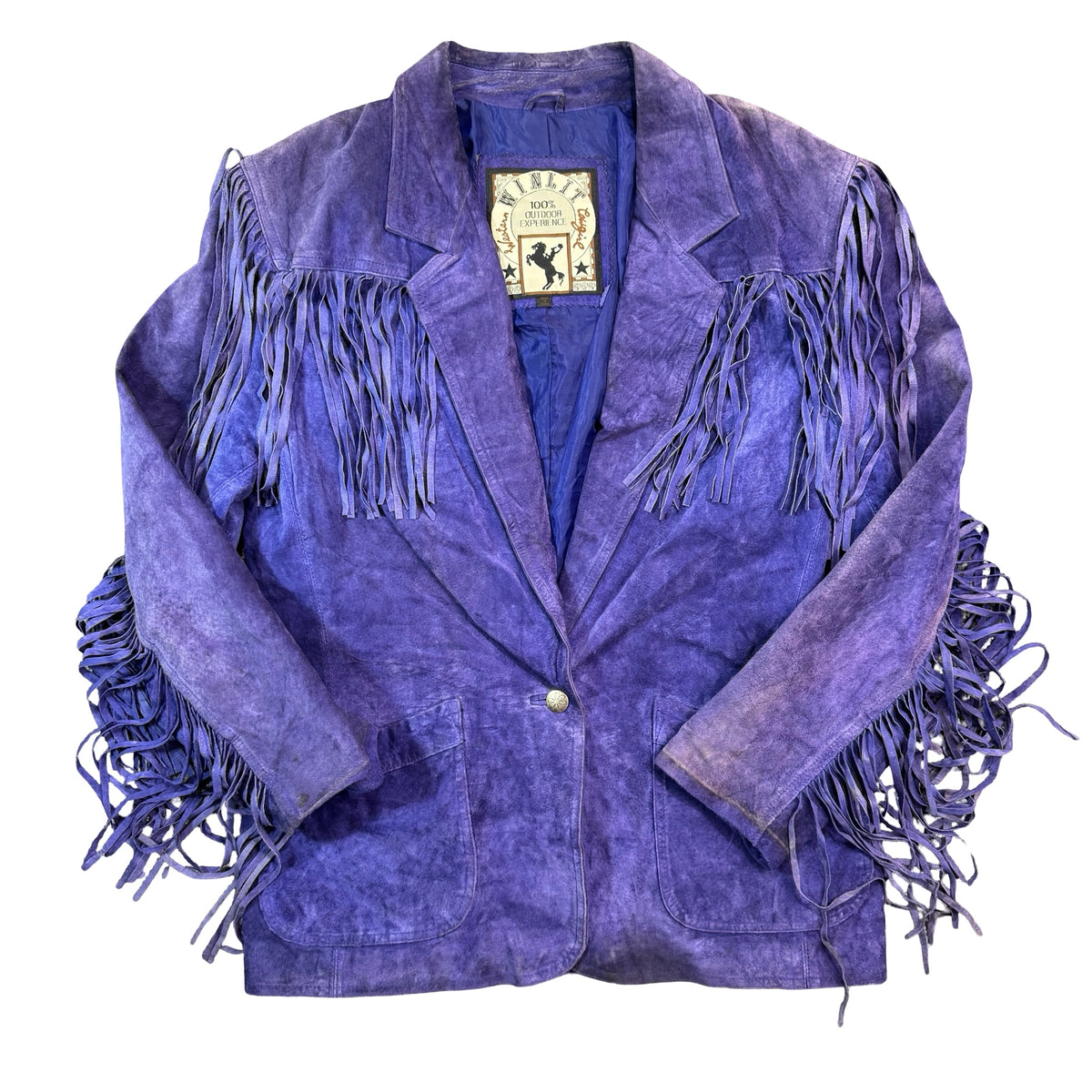 Vintage 80s-90s Winlit Western Cowgirl Purple Suede Fringe Blazer Jacket Womens L