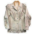 Vintage 70s-80s Pioneer Wear Cream Leather Fringe Embroidered Yoke Western Jacket Womens