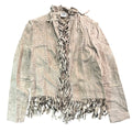 Y2K BAY Stone Suede Whipstitch Tie Neck Fringe Jacket Womens 12