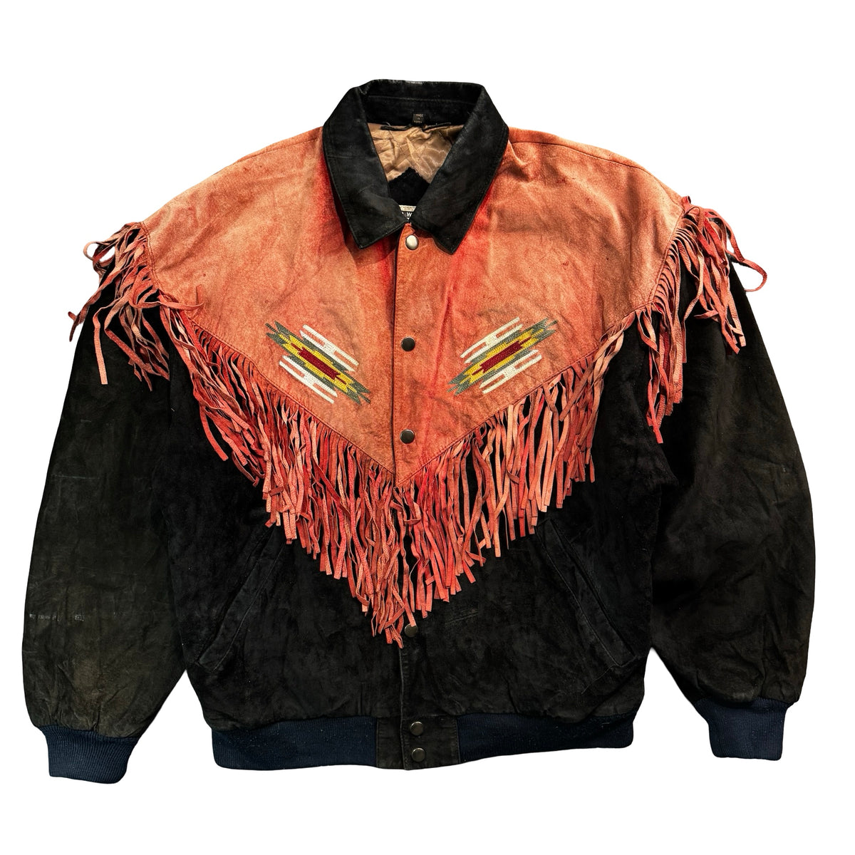 Vintage 90s Hysteric Et Vous Black Pink Suede Fringe Aztec Embroidered Jacket Made in Korea Unisex