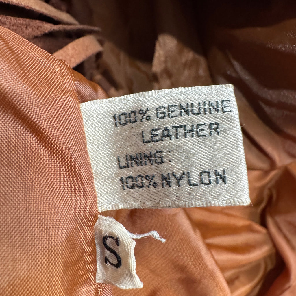 Vintage 80s-90s LNR Tan Suede Fringe Belted Shawl Collar Western Jacket Womens S