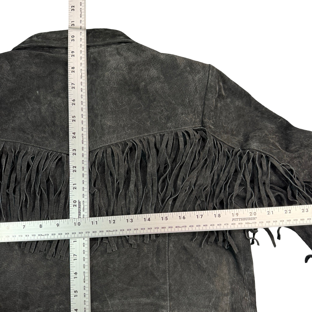 Vintage Roaman's Black Suede Fringe Western Blazer Jacket Womens Plus 14W