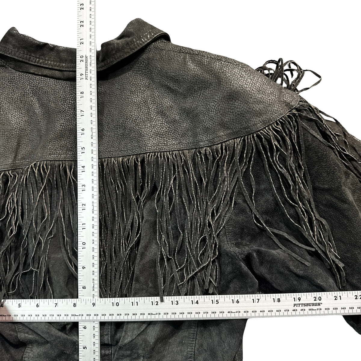 Vintage 80s-90s Black Suede Fringe Concho Cropped Jacket Made in Korea Womens M