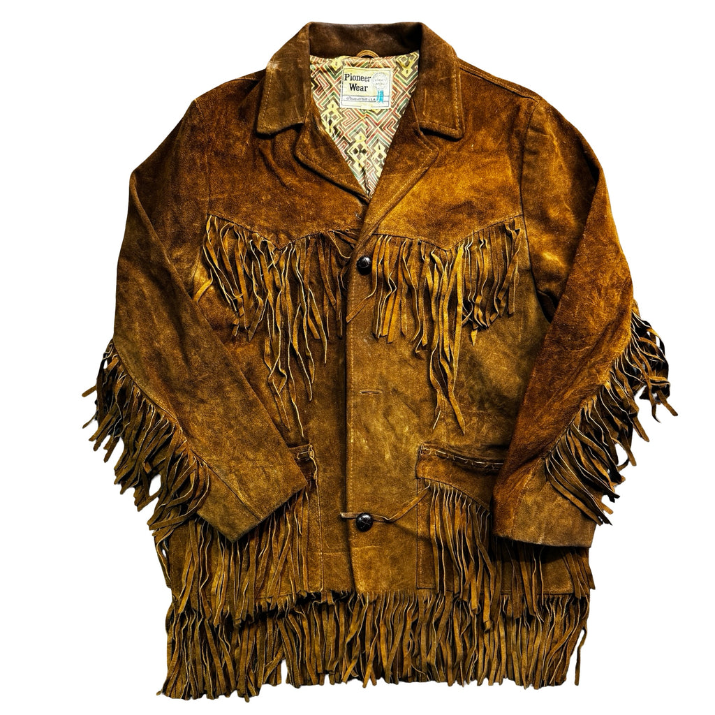 Vintage 70s-80s Pioneer Wear Rust Brown Suede Fringe Western Jacket Made in USA Unisex 42