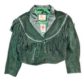 Vintage Putnam Leathers green suede fringe jacket front