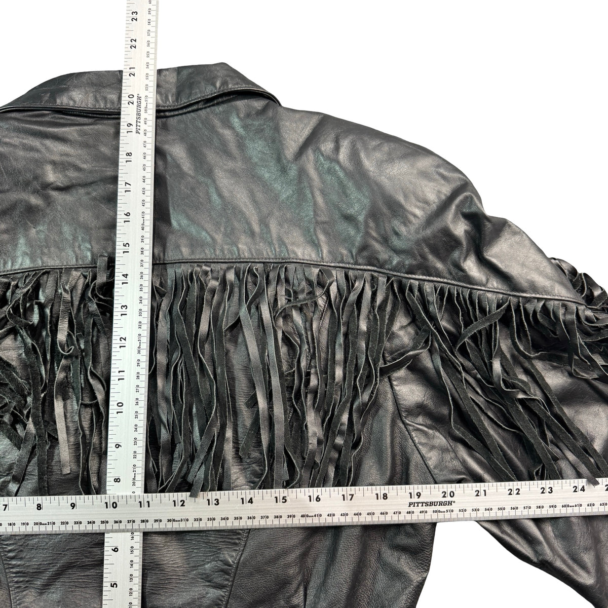 Vintage 80s-90s Phoenix Black Leather Fringe Cropped Moto Jacket Made in USA Womens M