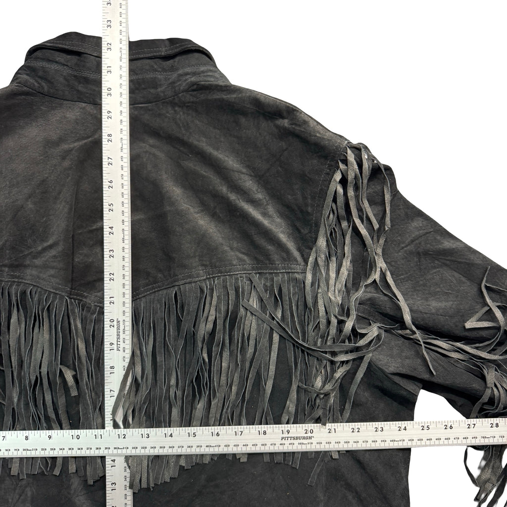 Vintage 90s Winlit Special Editions Black Suede Fringe Concho Button Blazer Jacket Made in China Womens 1X
