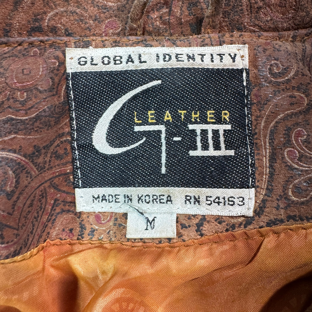 Vintage 80s-90s Global Identity G-III Tan Suede Paisley Embossed Western Bomber Jacket Made in Korea Unisex M