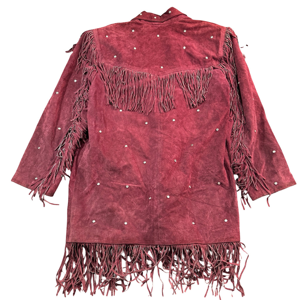 Burgundy suede fringe jacket back