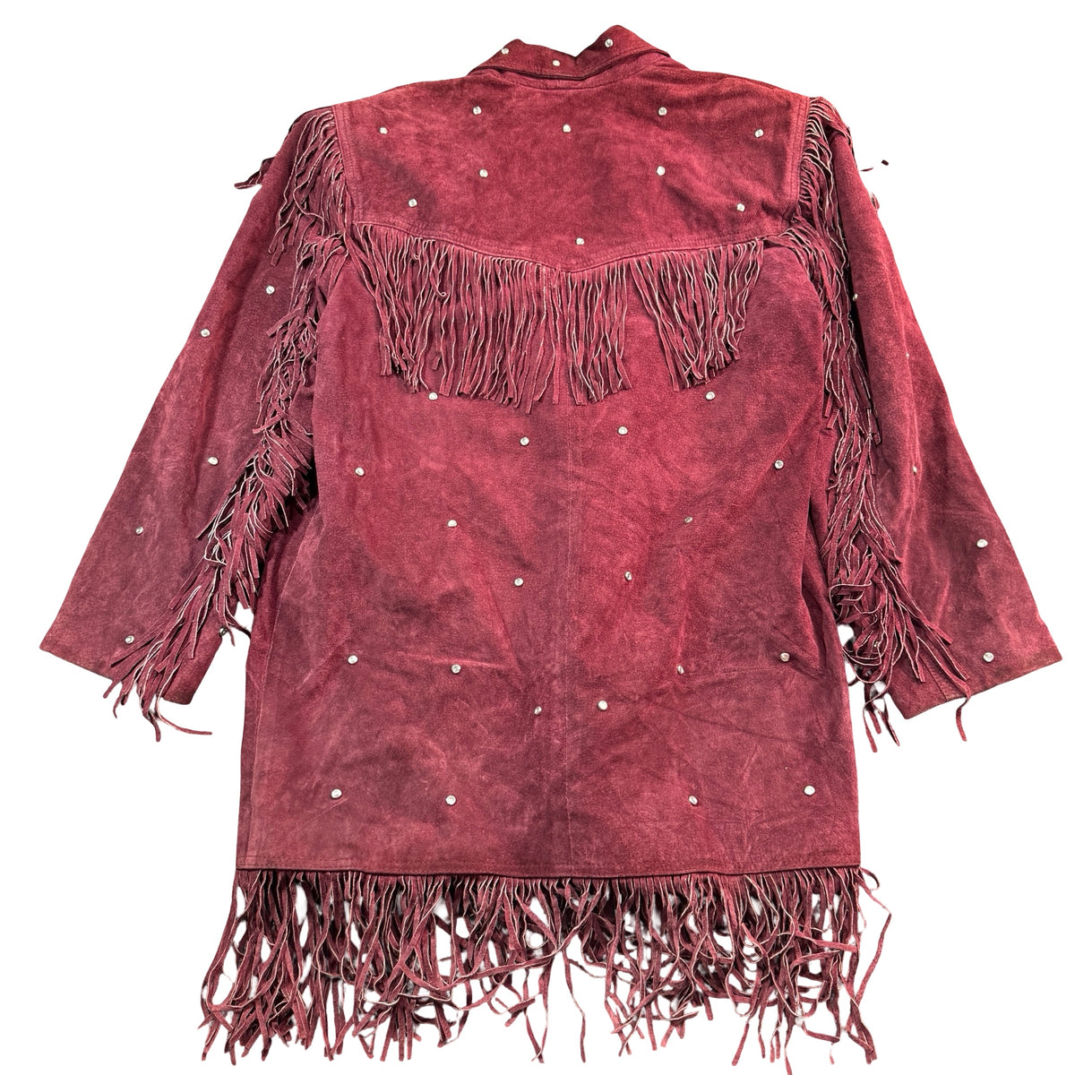 Burgundy suede fringe jacket back