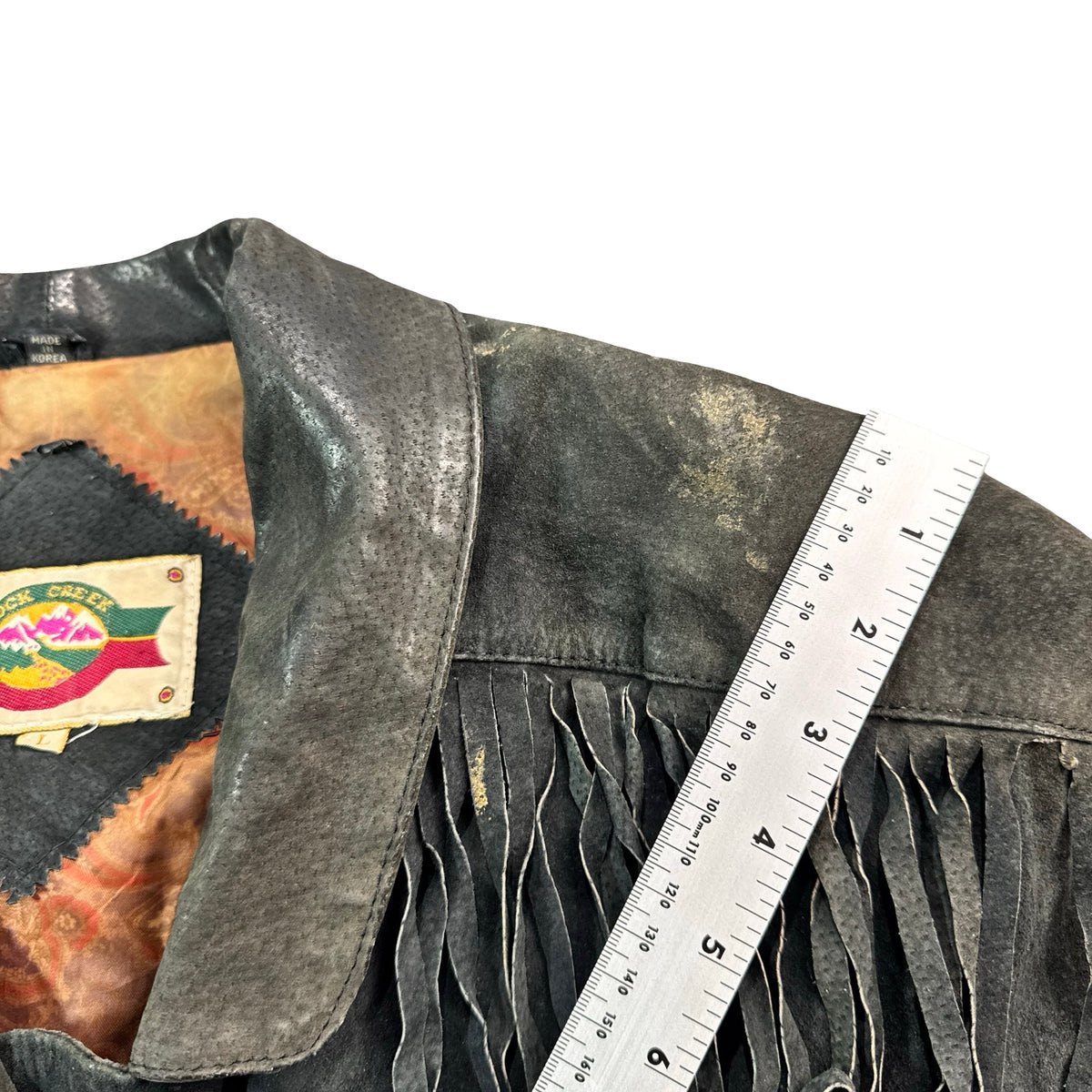 Vintage 80s-90s Rock Creek Black Suede Fringe Concho Western Jacket Made in Korea Unisex L