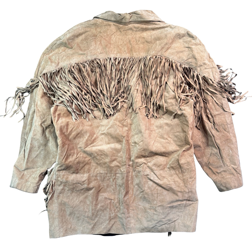 Vintage 80s-90s Phoenix Tan Suede Fringe Pocket Concho Western Jacket Made in USA Unisex L