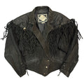 Vintage 80s-90s Body Exteriors Black Suede Fringe Concho Lace Up Western Jacket Womens M
