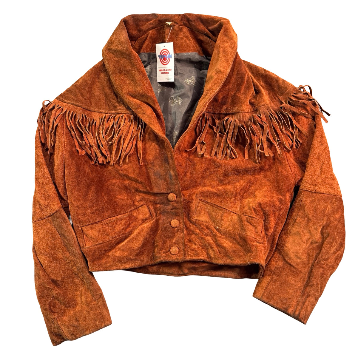Vintage Sardar London rust suede fringe western jacket, front view