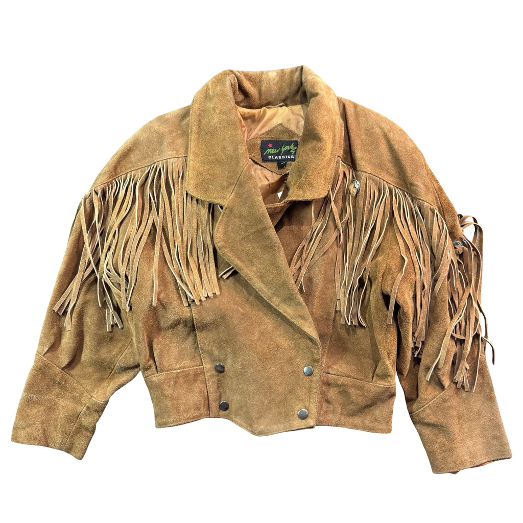 Vintage New York Classics tan suede fringe concho jacket front