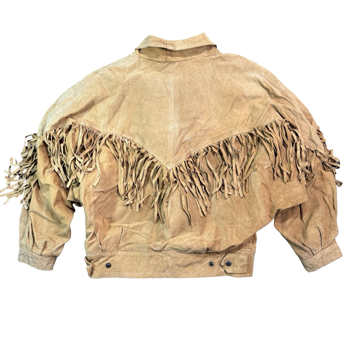 Vintage 80s-90s Learsi Tan Suede Fringe Cropped Western Jacket Made in China Womens M
