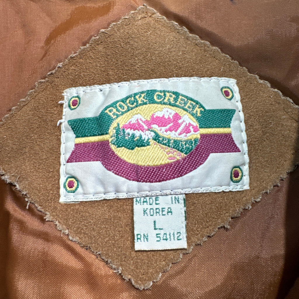 Vintage 80s-90s Rock Creek Tan Suede Fringe Snap Cropped Jacket Made in Korea Womens L