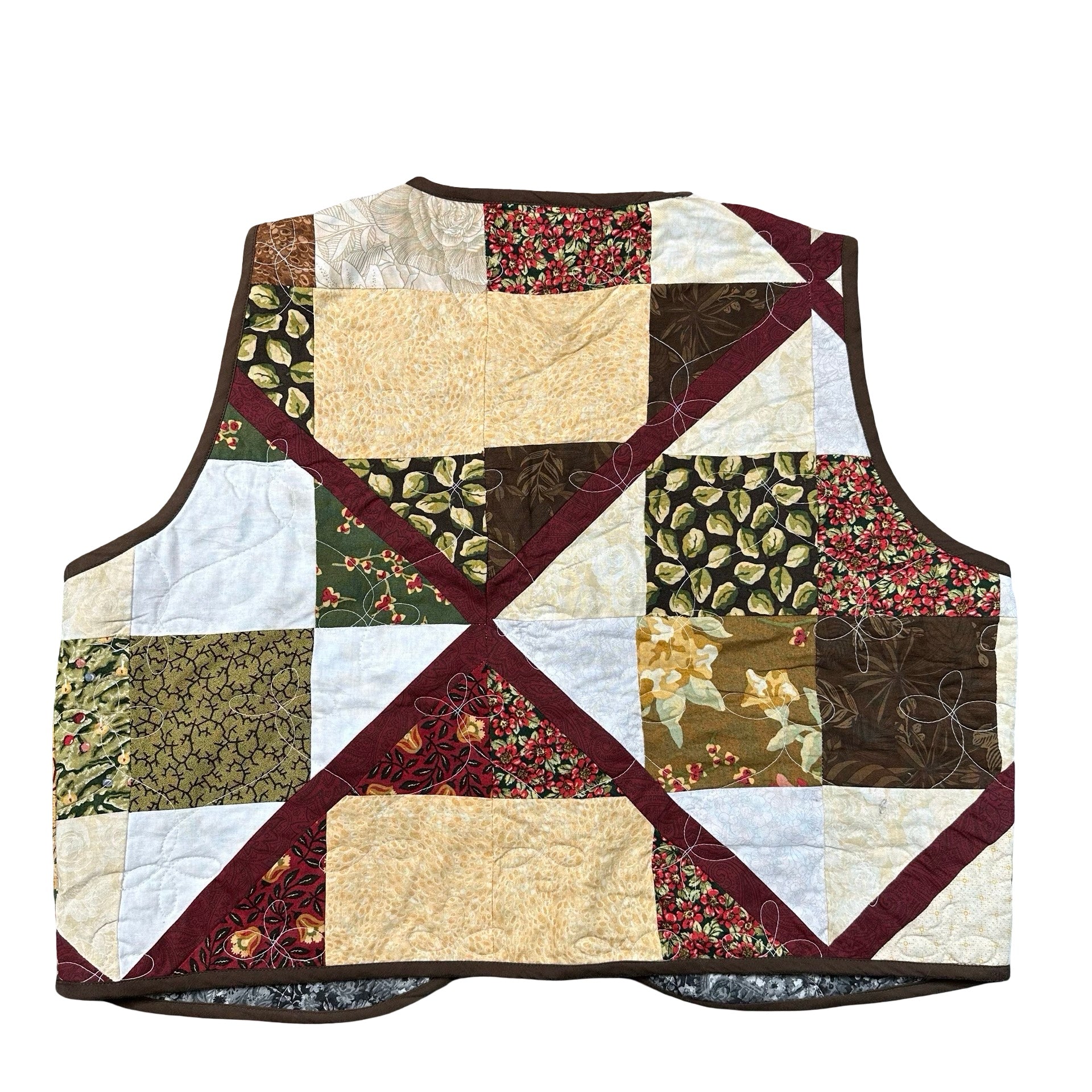 Autumn Earth Patchwork XL quilted vest rework, back