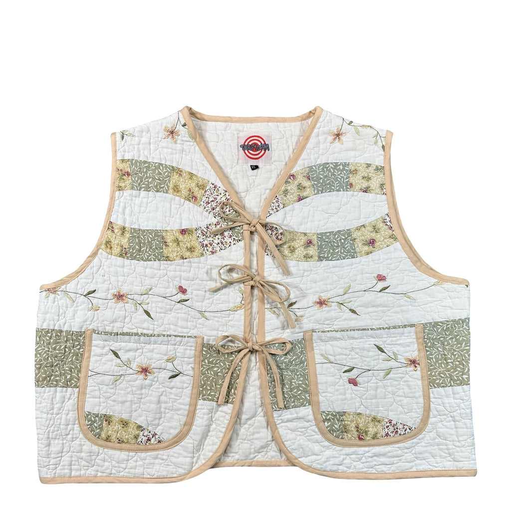 Sage Embroidered Wedding Ring XL quilted vest rework, front