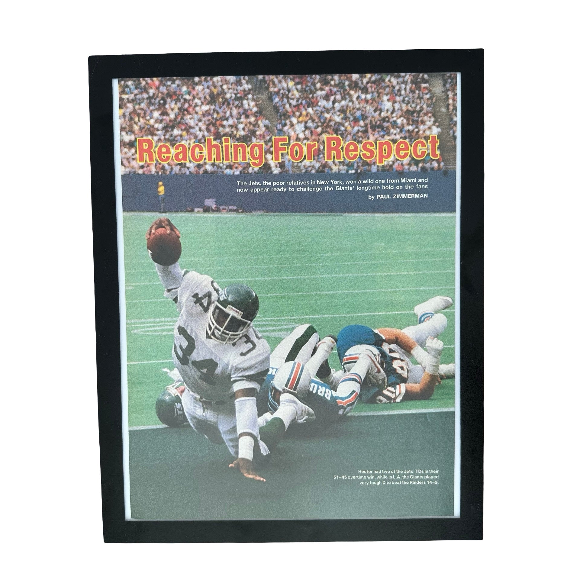 New York Jets Reaching For Respect 1986 Framed Vintage Magazine Page
