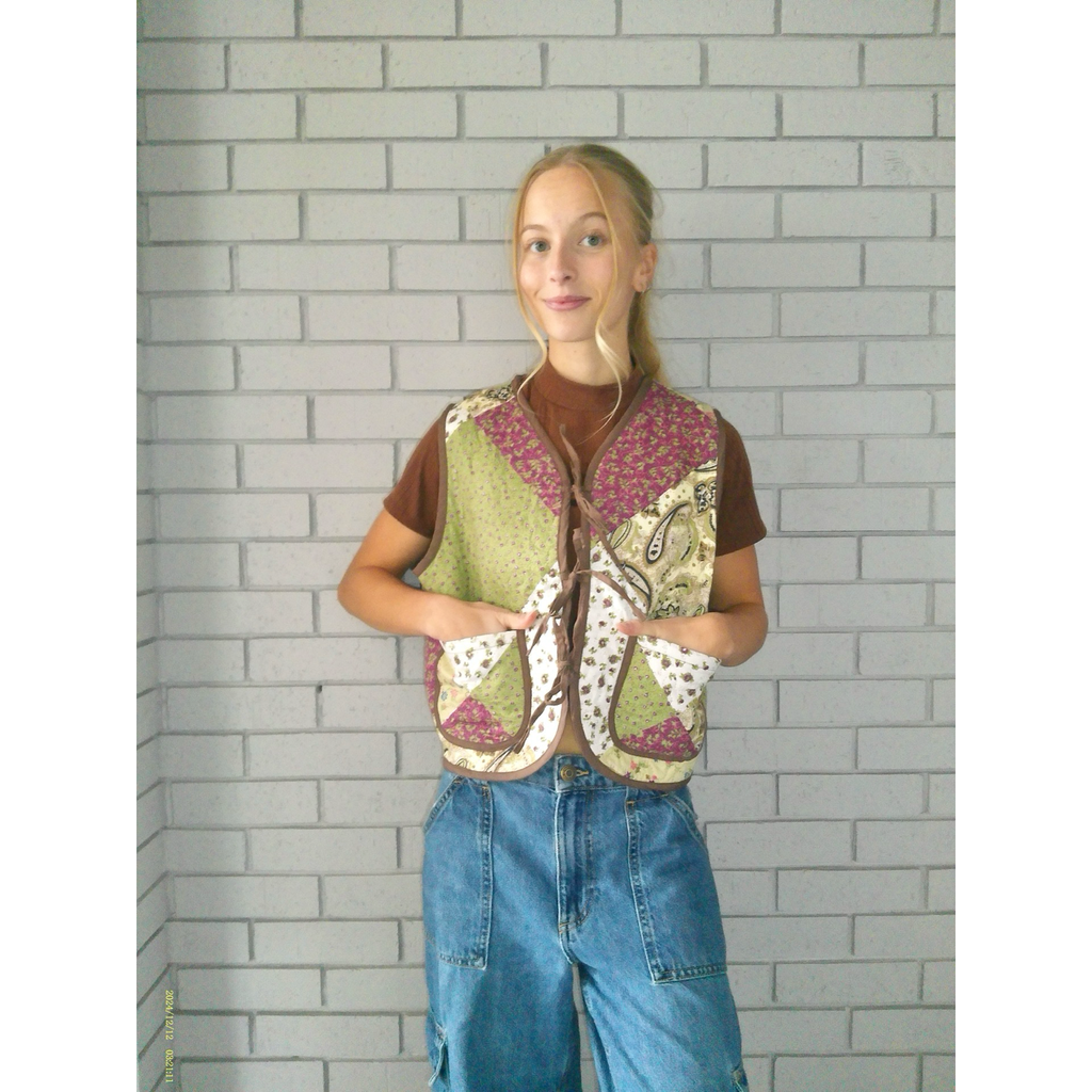 Paisley Green & Purple Quilted Vest Reworks