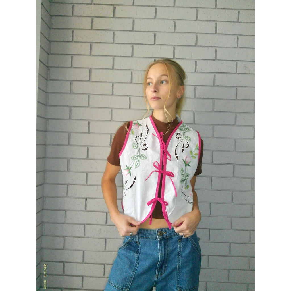 Spring Florals XS Linen Tie Top Rework
