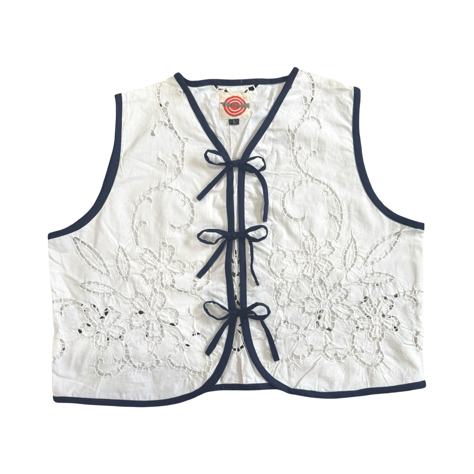 Navy Bloom Large Linen Tie Top Rework